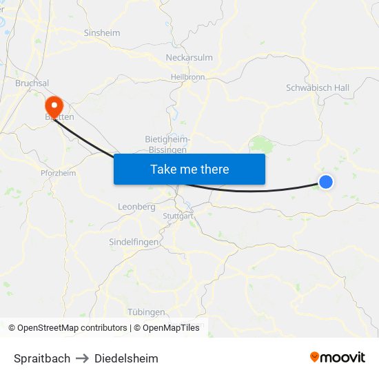 Spraitbach to Diedelsheim map