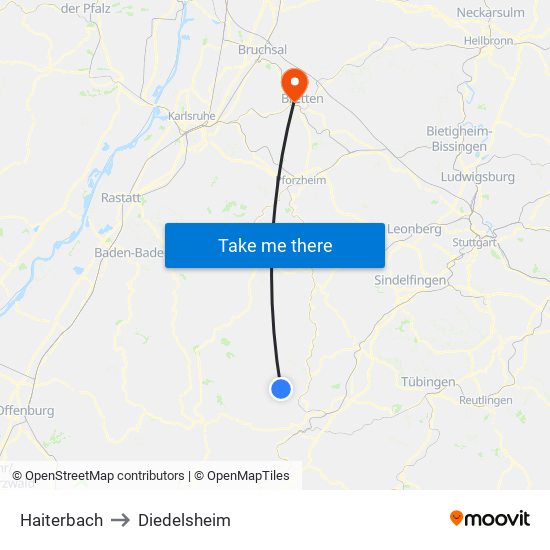 Haiterbach to Diedelsheim map