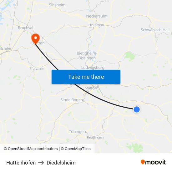 Hattenhofen to Diedelsheim map