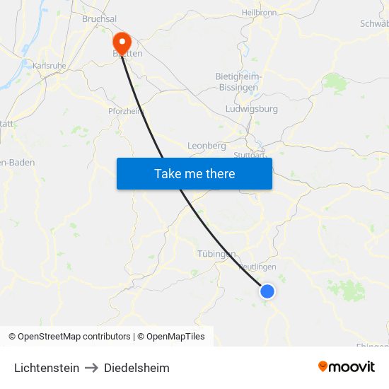 Lichtenstein to Diedelsheim map