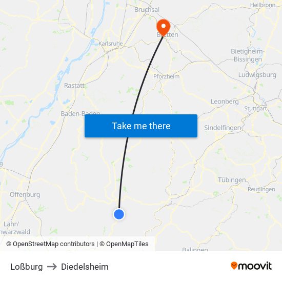 Loßburg to Diedelsheim map