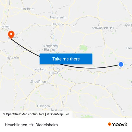 Heuchlingen to Diedelsheim map