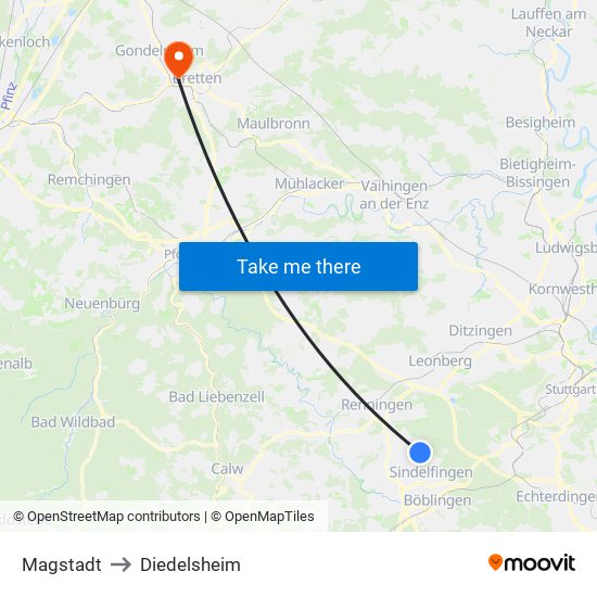 Magstadt to Diedelsheim map