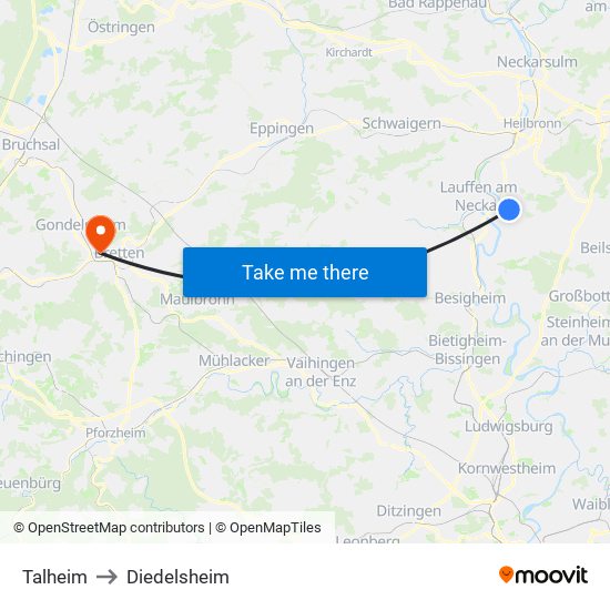 Talheim to Diedelsheim map