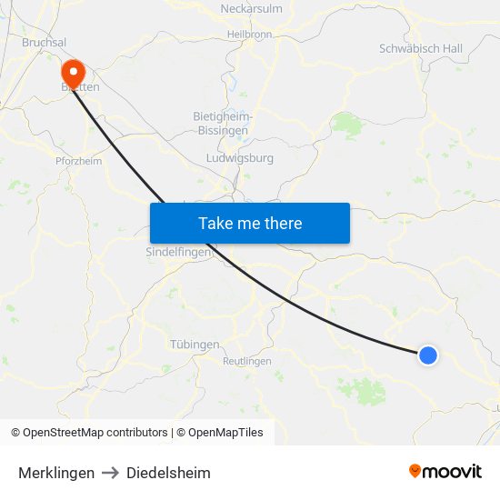 Merklingen to Diedelsheim map