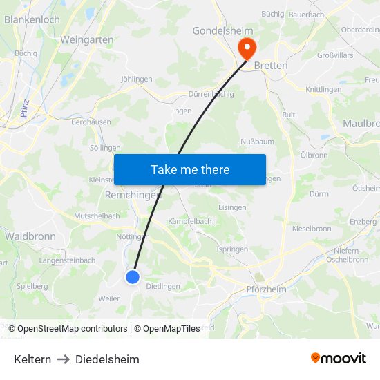 Keltern to Diedelsheim map