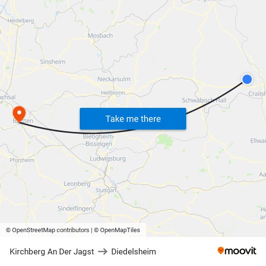 Kirchberg An Der Jagst to Diedelsheim map
