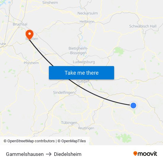 Gammelshausen to Diedelsheim map