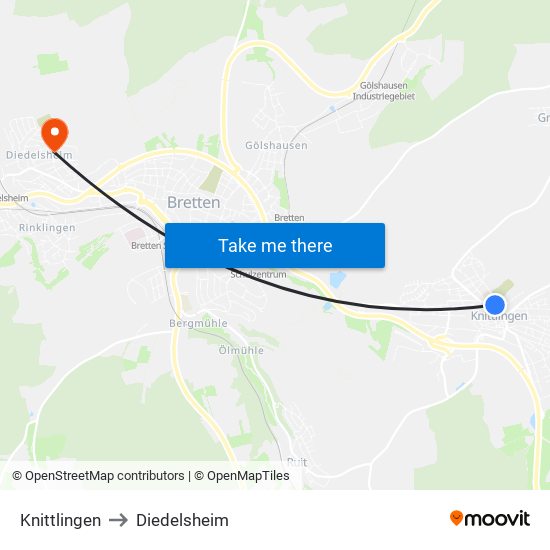 Knittlingen to Diedelsheim map