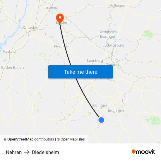 Nehren to Diedelsheim map