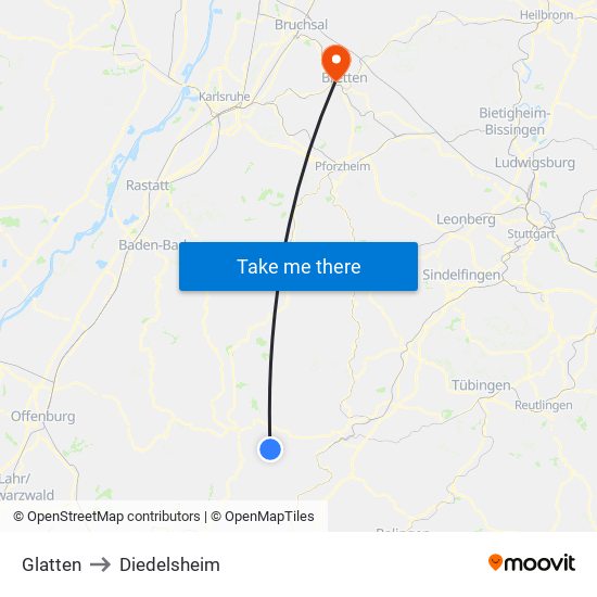 Glatten to Diedelsheim map