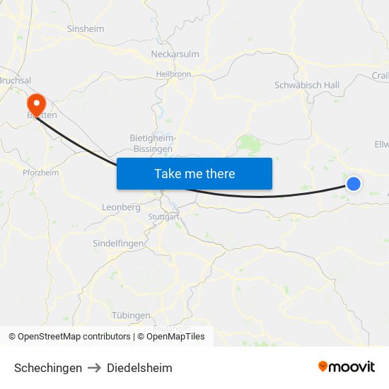 Schechingen to Diedelsheim map