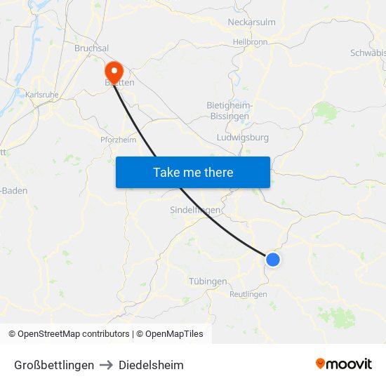 Großbettlingen to Diedelsheim map