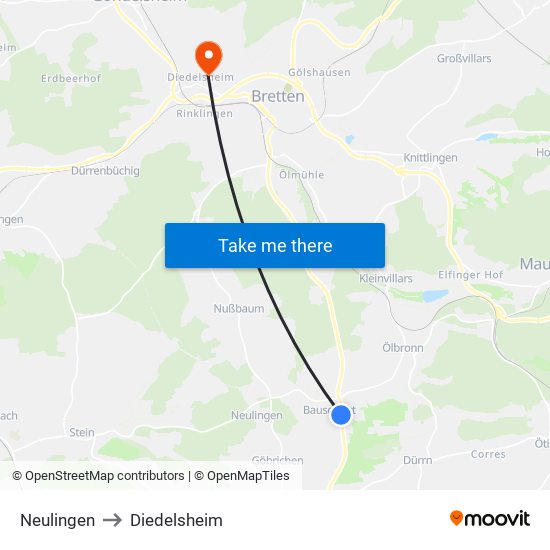 Neulingen to Diedelsheim map