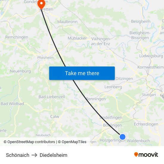 Schönaich to Diedelsheim map
