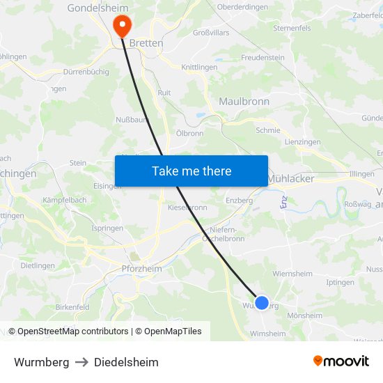 Wurmberg to Diedelsheim map