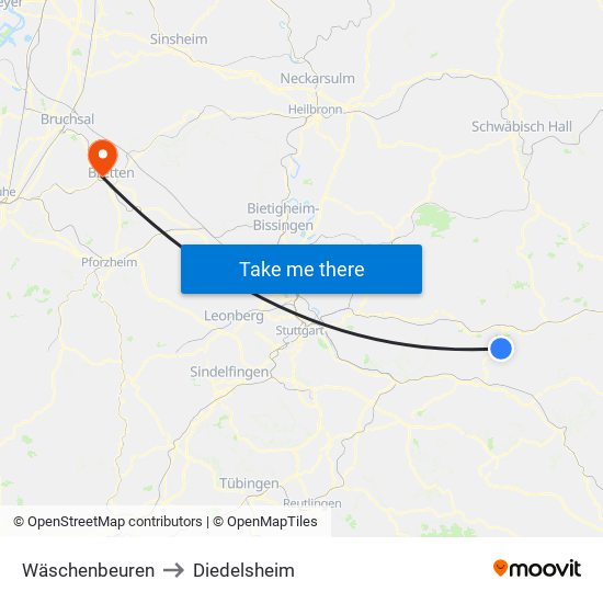 Wäschenbeuren to Diedelsheim map