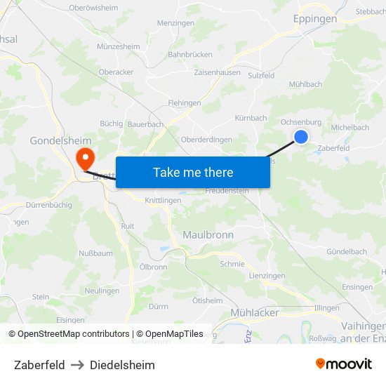 Zaberfeld to Diedelsheim map