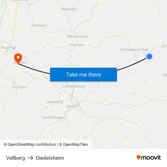 Vellberg to Diedelsheim map