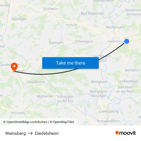 Weinsberg to Diedelsheim map