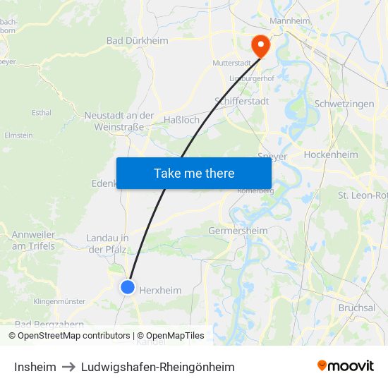 Insheim to Ludwigshafen-Rheingönheim map