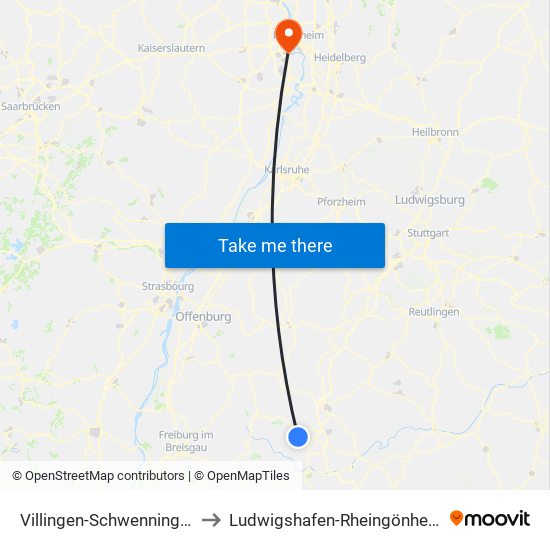 Villingen-Schwenningen to Ludwigshafen-Rheingönheim map