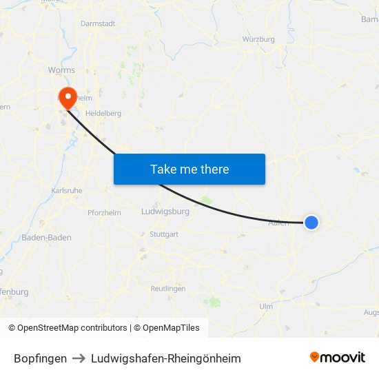 Bopfingen to Ludwigshafen-Rheingönheim map