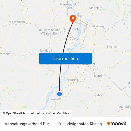 Verwaltungsverband Durmersheim to Ludwigshafen-Rheingönheim map