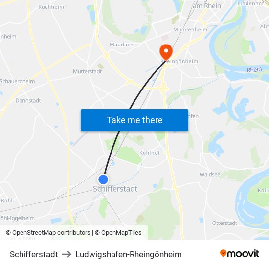 Schifferstadt to Ludwigshafen-Rheingönheim map