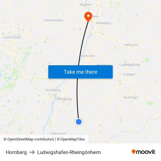 Hornberg to Ludwigshafen-Rheingönheim map