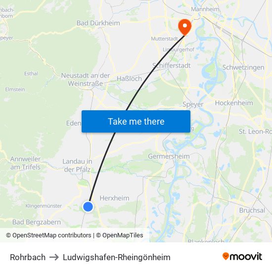 Rohrbach to Ludwigshafen-Rheingönheim map