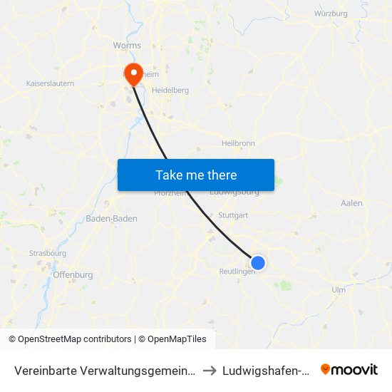 Vereinbarte Verwaltungsgemeinschaft Der Stadt Neuffen to Ludwigshafen-Rheingönheim map