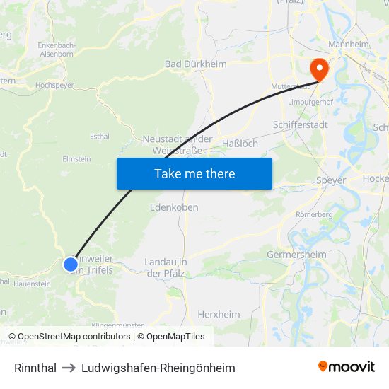 Rinnthal to Ludwigshafen-Rheingönheim map