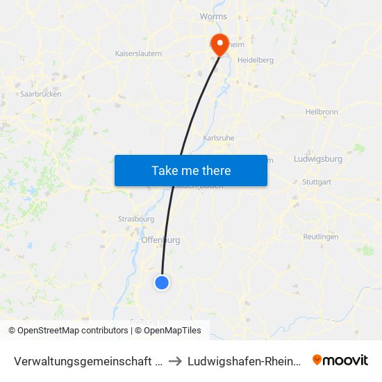 Verwaltungsgemeinschaft Seelbach to Ludwigshafen-Rheingönheim map