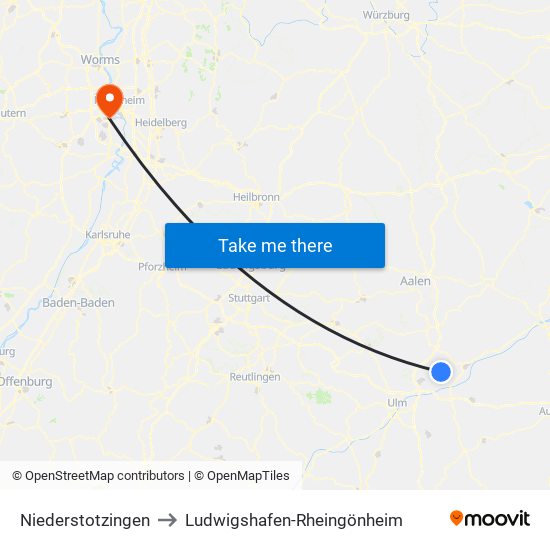 Niederstotzingen to Ludwigshafen-Rheingönheim map