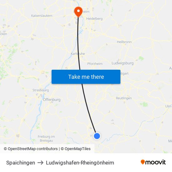 Spaichingen to Ludwigshafen-Rheingönheim map