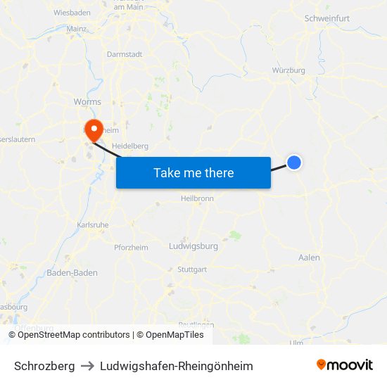 Schrozberg to Ludwigshafen-Rheingönheim map