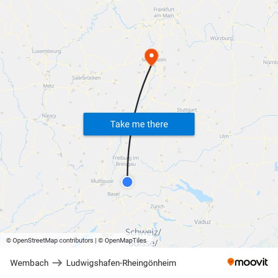 Wembach to Ludwigshafen-Rheingönheim map