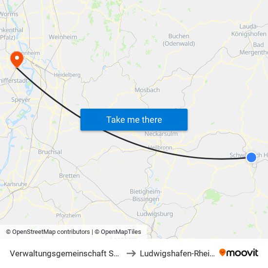 Verwaltungsgemeinschaft Schwäbisch Hall to Ludwigshafen-Rheingönheim map