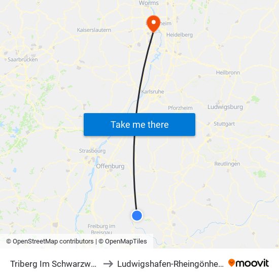 Triberg Im Schwarzwald to Ludwigshafen-Rheingönheim map