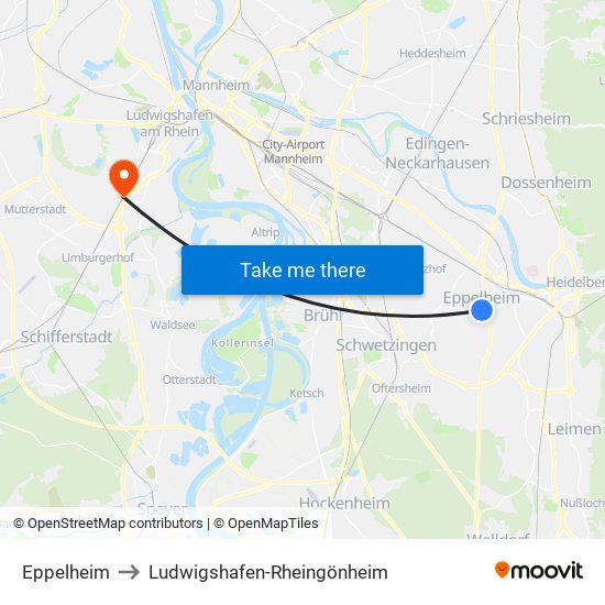 Eppelheim to Ludwigshafen-Rheingönheim map