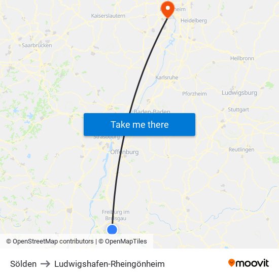 Sölden to Ludwigshafen-Rheingönheim map