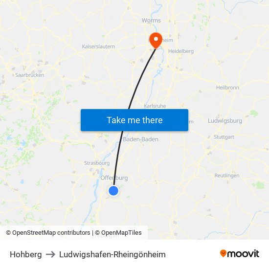 Hohberg to Ludwigshafen-Rheingönheim map