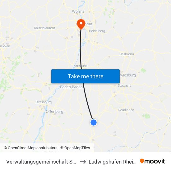 Verwaltungsgemeinschaft Sulz am Neckar to Ludwigshafen-Rheingönheim map