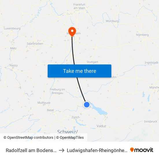 Radolfzell am Bodensee to Ludwigshafen-Rheingönheim map