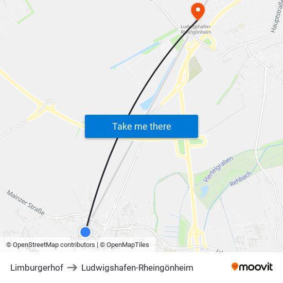 Limburgerhof to Ludwigshafen-Rheingönheim map