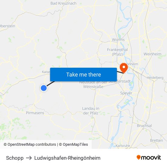 Schopp to Ludwigshafen-Rheingönheim map