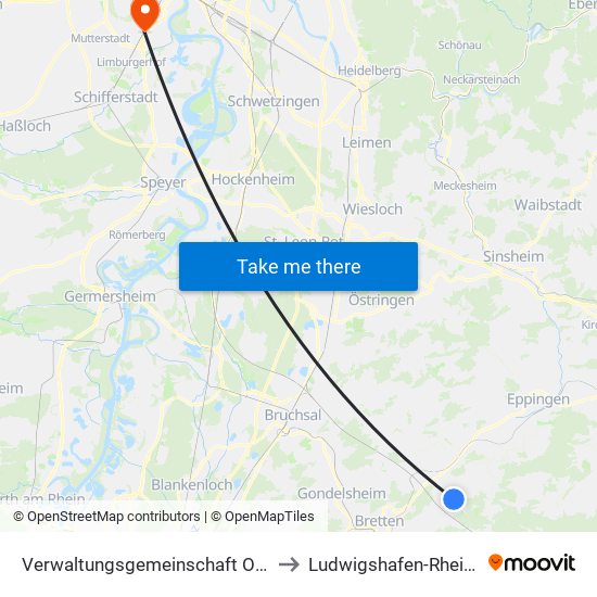 Verwaltungsgemeinschaft Oberderdingen to Ludwigshafen-Rheingönheim map