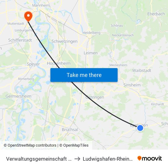 Verwaltungsgemeinschaft Eppingen to Ludwigshafen-Rheingönheim map