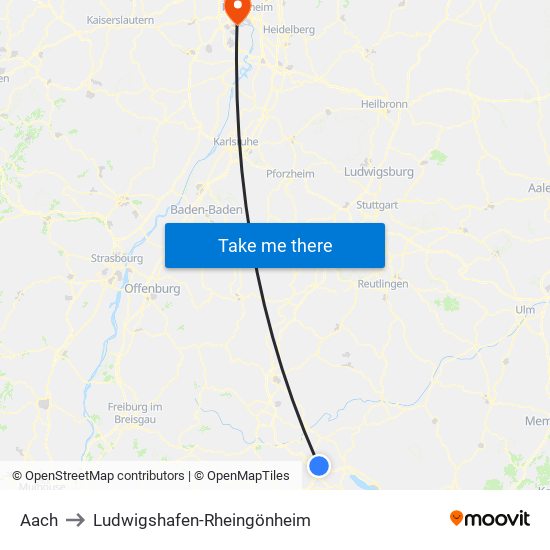 Aach to Ludwigshafen-Rheingönheim map